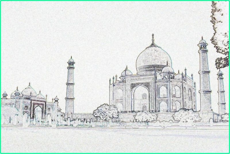 Sketsa Gambar Masjid 3D Lanskap dan Detail